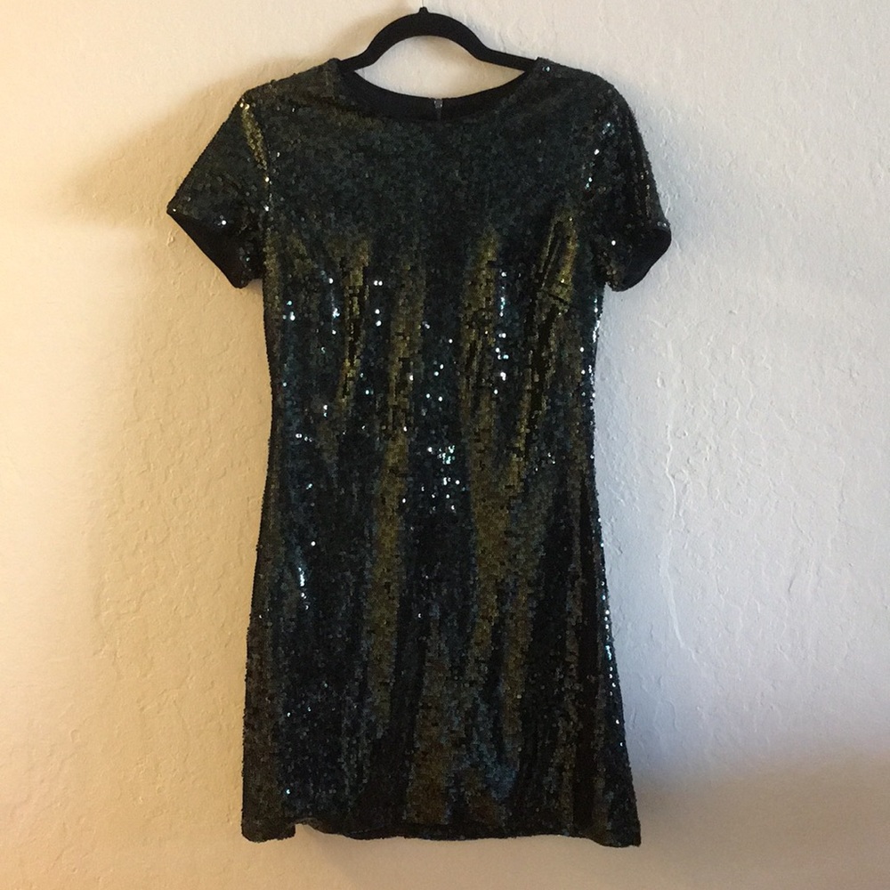 Green and black sequin GUESS shift dress